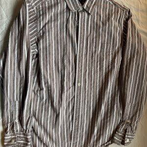GAP Brown and White Vertical Stripe Button-Down Shirt